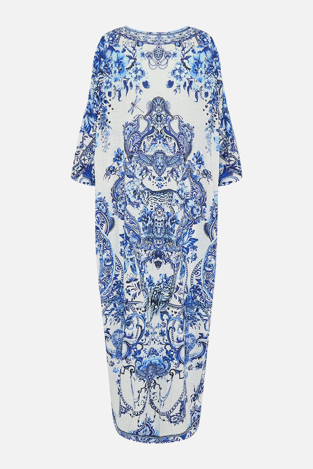 Back view of CAMILLA jersey kaftan in Glaze and Graze print 