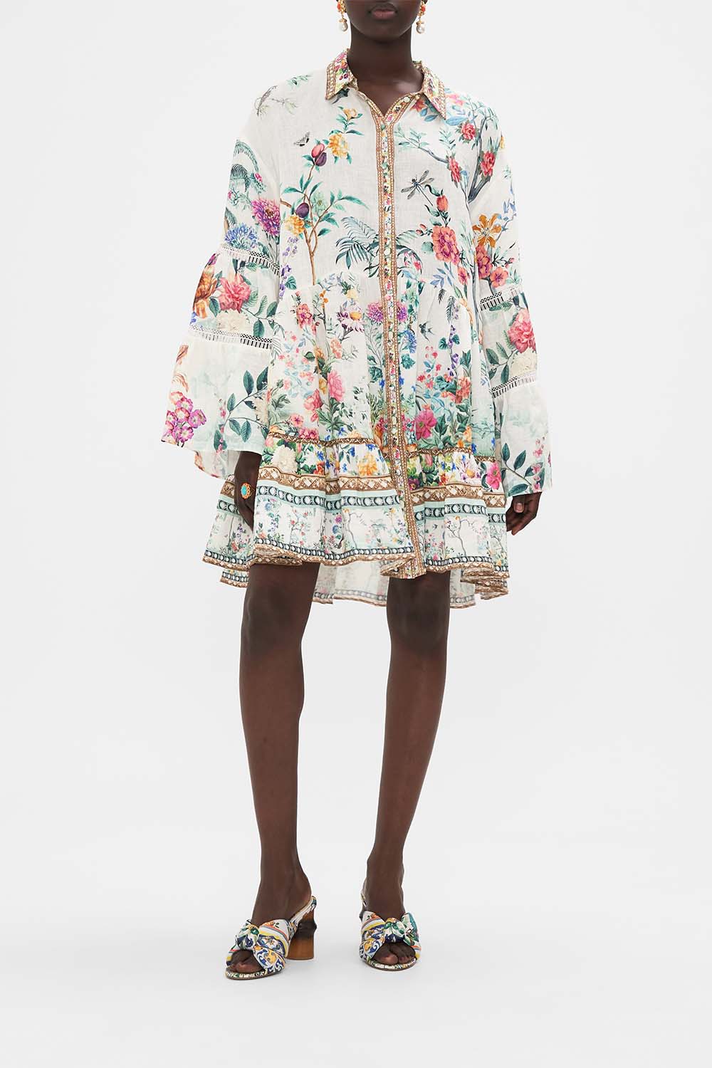 CAMILLA tiered dress in Plumes and Parterres print