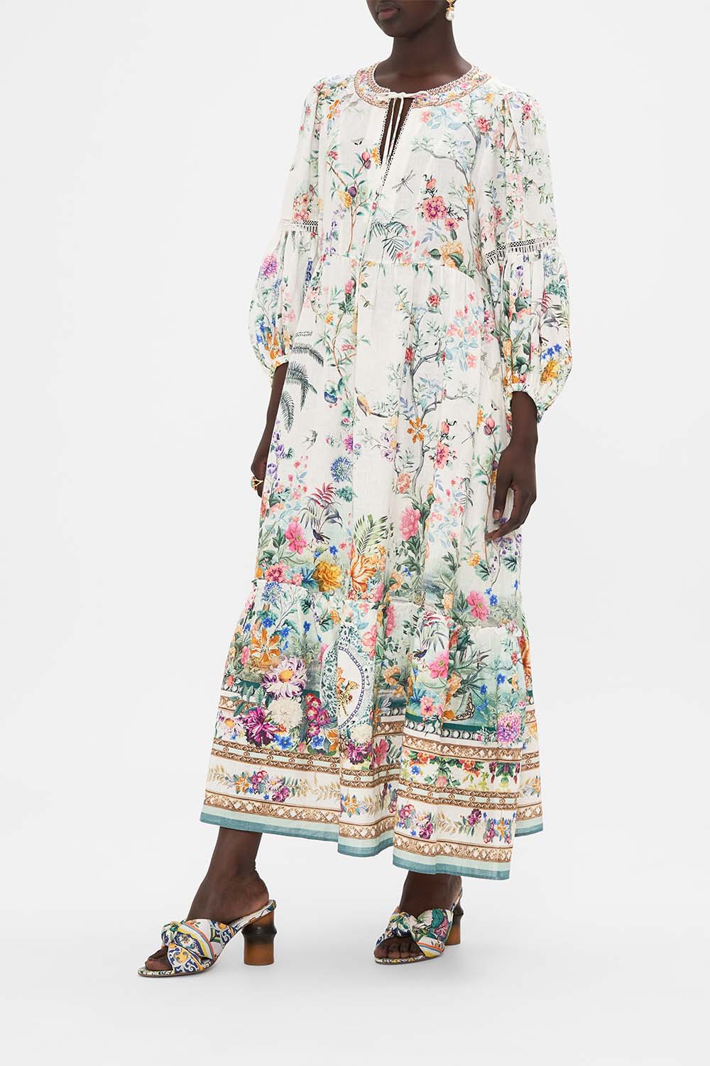 CAMILLA silk dress in Plumes and Parterres print