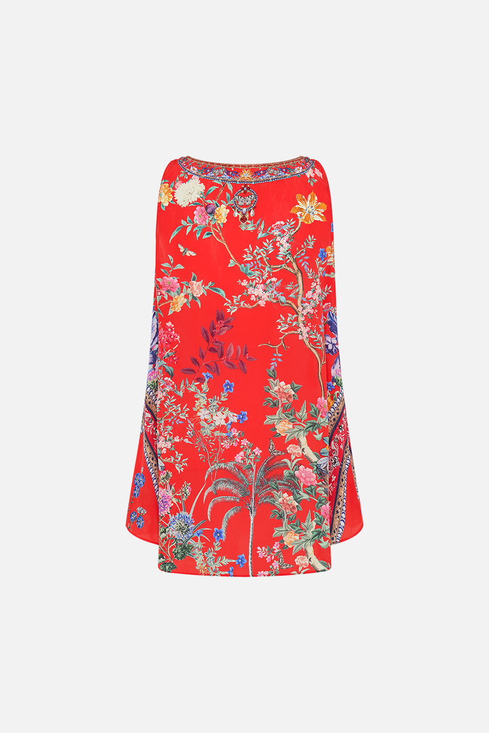 CAMILLA red floral print silk tank top in The Summer Palace print