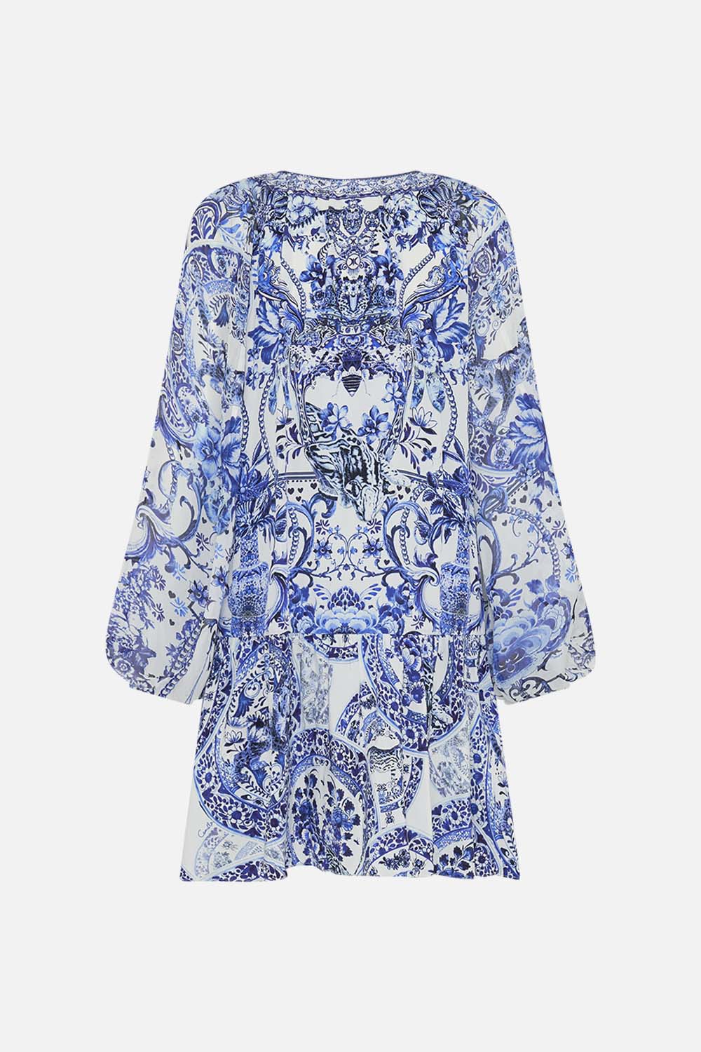 Back view of CAMILLA silk dress in Glaze and Graze print