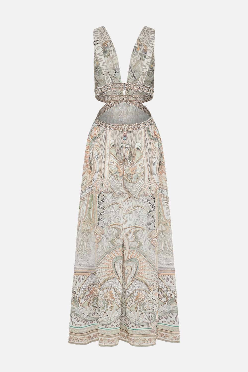 CAMILLA cut out dress in Ivory Tower Tales print