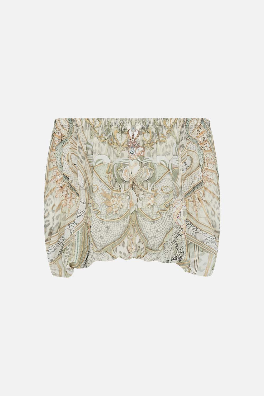 CAMILLA off shoulder top in Ivory Tower Tales print