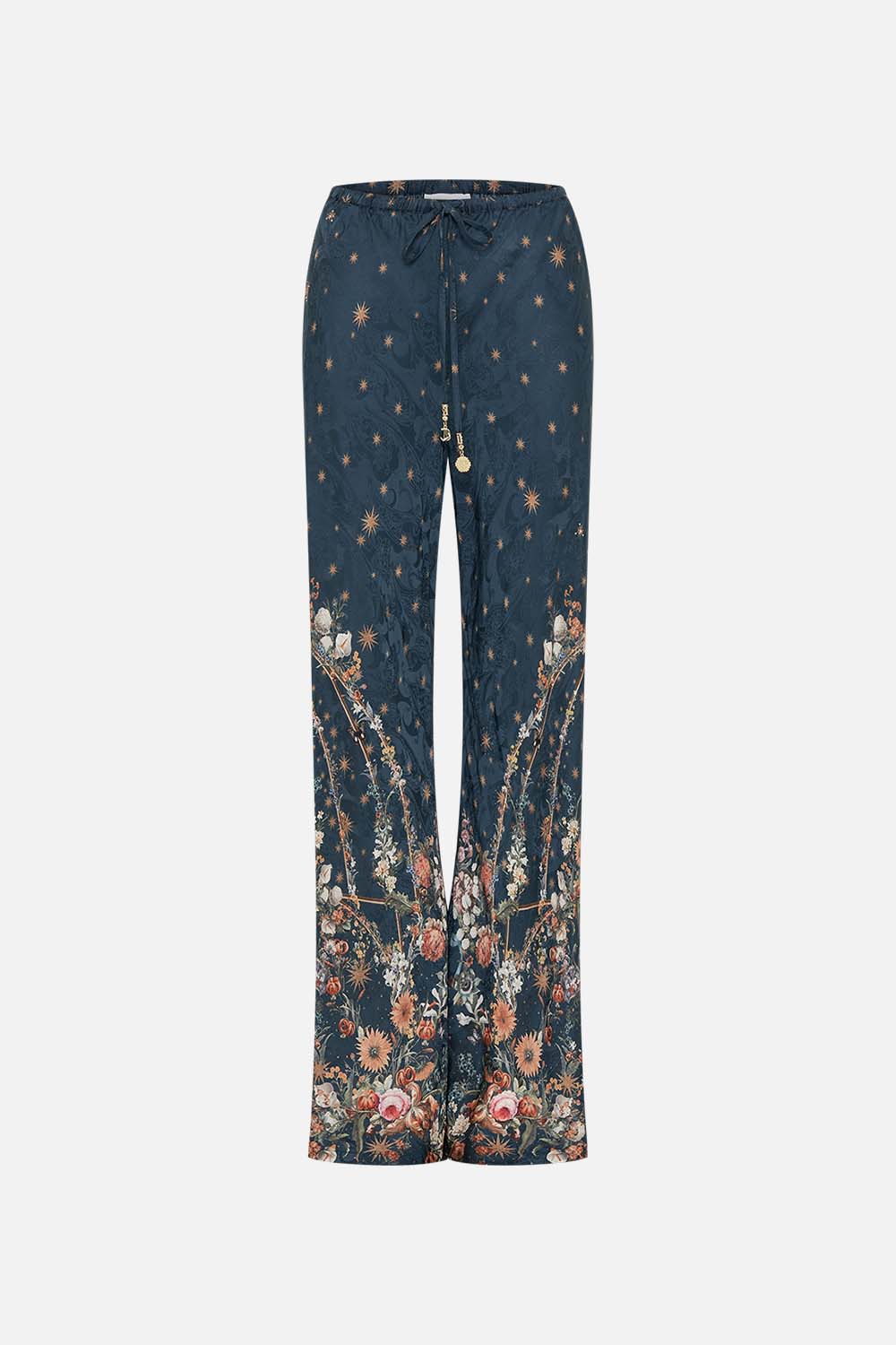 CAMILLA silk bias cut pants in She Who Wears A Crown print