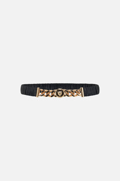 CAMILLA Leopard Button Elastic Belt in Solid Black print