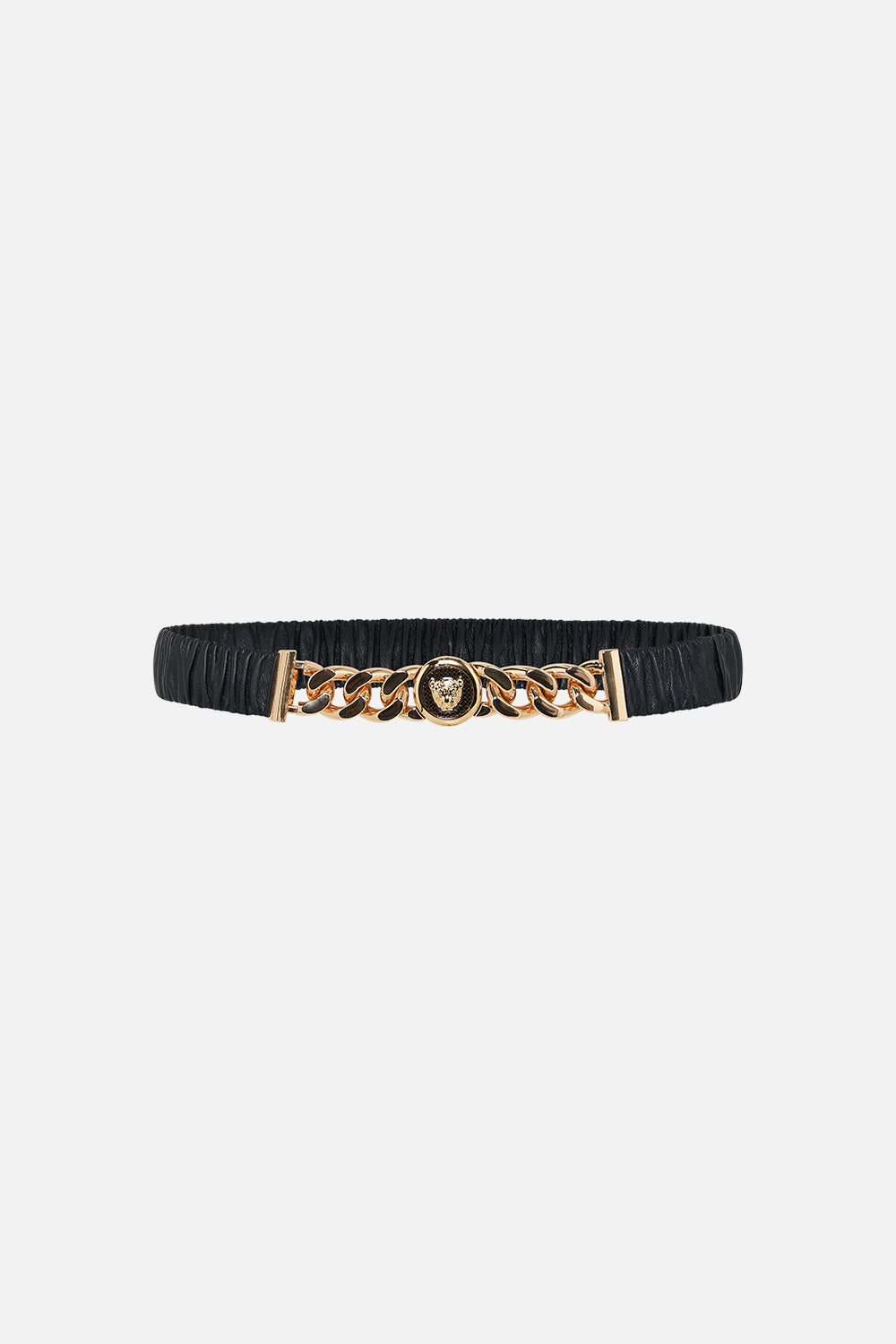 The CAMILLA LEOPARD BUTTON ELASTIC BELT SOLID BLACK in our SOLID BLACK print.