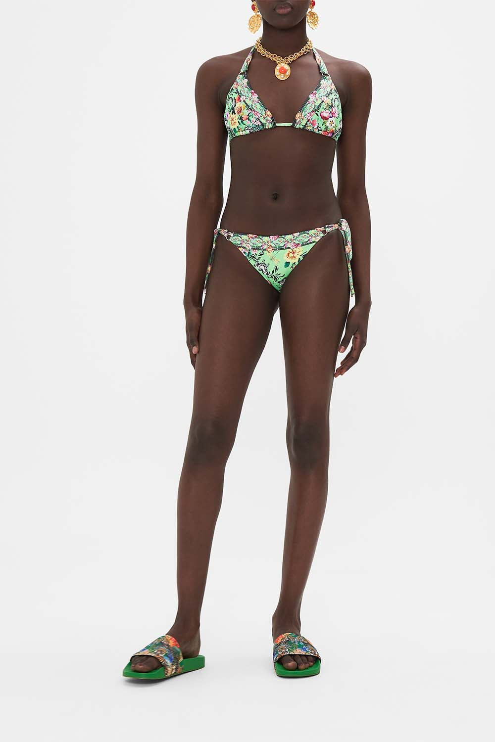 Front view of model wearing CAMILLA resort wear womens bikini in Porcelain Dream print
