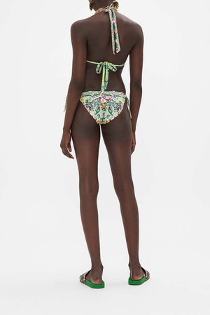 Back view of model wearing CAMILLA resort wear womens bikini in Porcelain Dream print