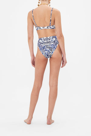 Back view of model wearing CAMILLA high waisted bikini bottoms in G;aze And Graze print 
