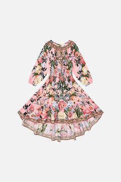 Milla by CAMILLA floral kids hi-low blouson sleeve dress (4-10) in Woodblock Wonder