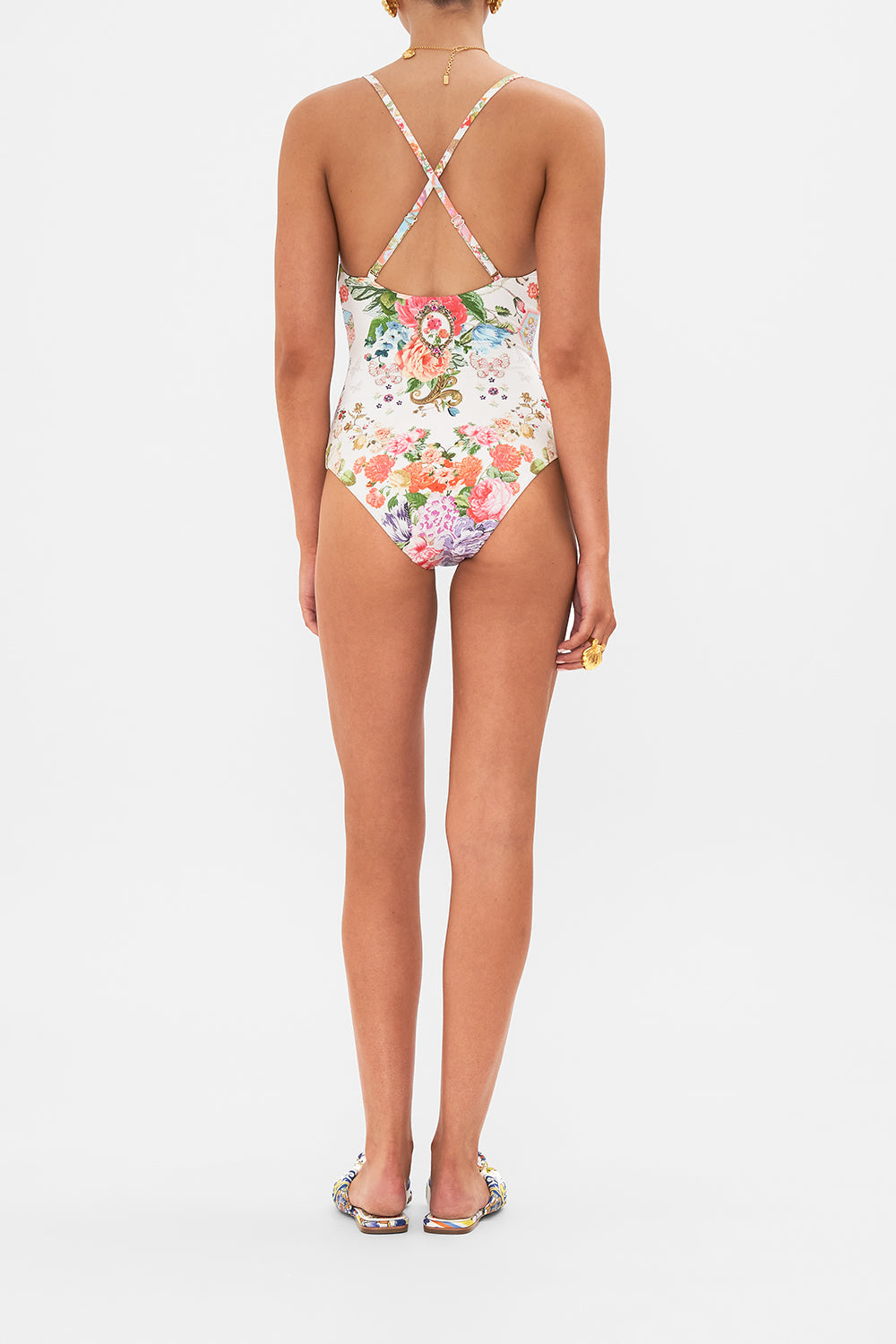 CAMILLA floral scoop neck one piece with buttons in Sew Yesterday