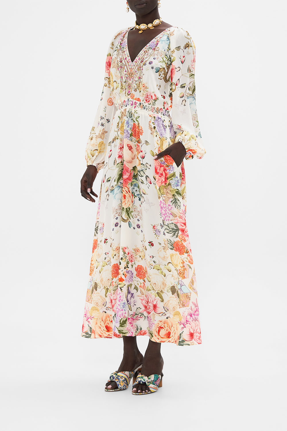 CAMILLA Floral Raglan Shirred Waist Dress in Sew Yesterday
