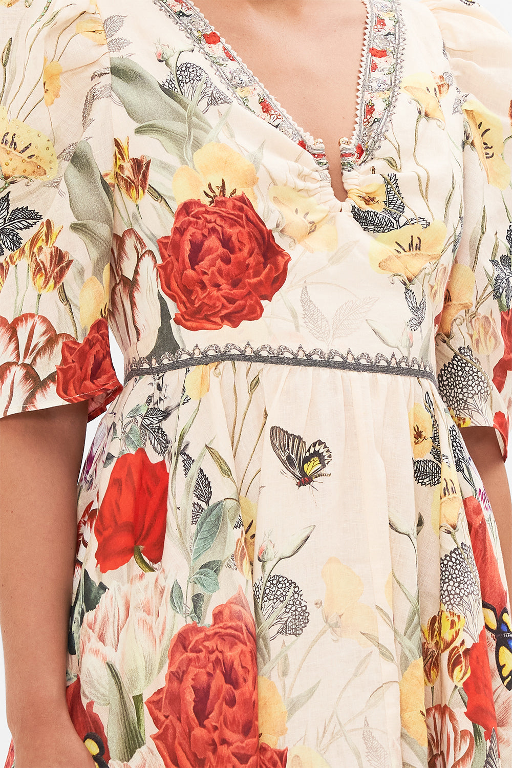 CAMILLA Multi Puff Sleeve Short Dress with Hardware in Etched into Eternity print