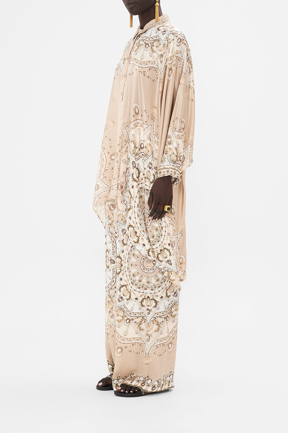 CAMILLA blush button up top in Grotto Goddess print