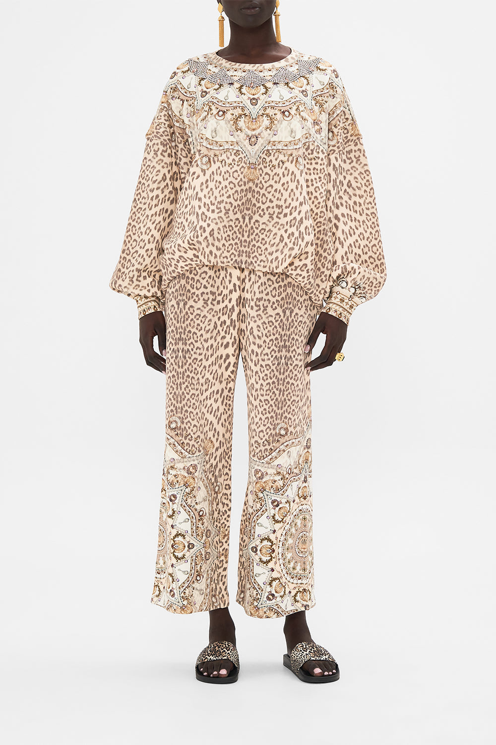 CAMILLA Blush Embellished Tuck Detail Sweater in Grotto Goddess