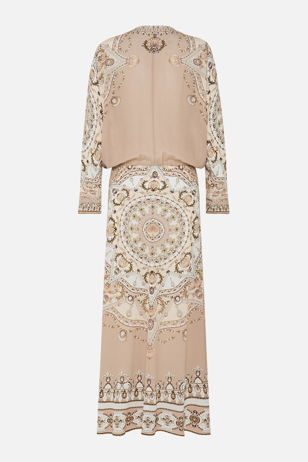 CAMILLA Blush Twist Front Batwing Dress in Grotto Goddess print