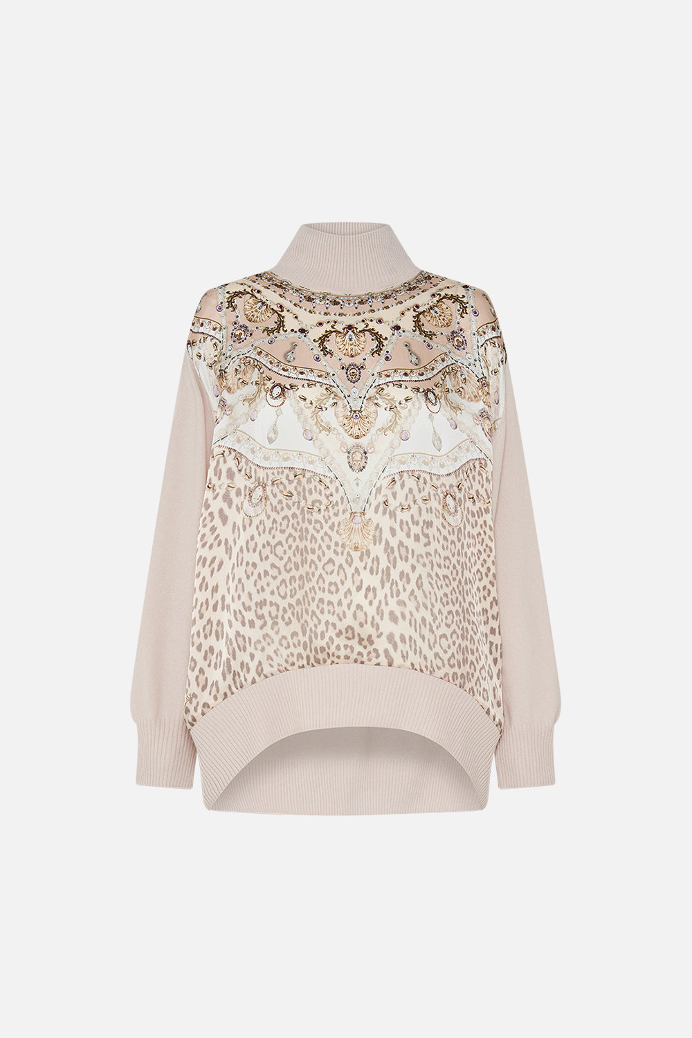 CAMILLA silk turtleneck in Grotto Goddess print