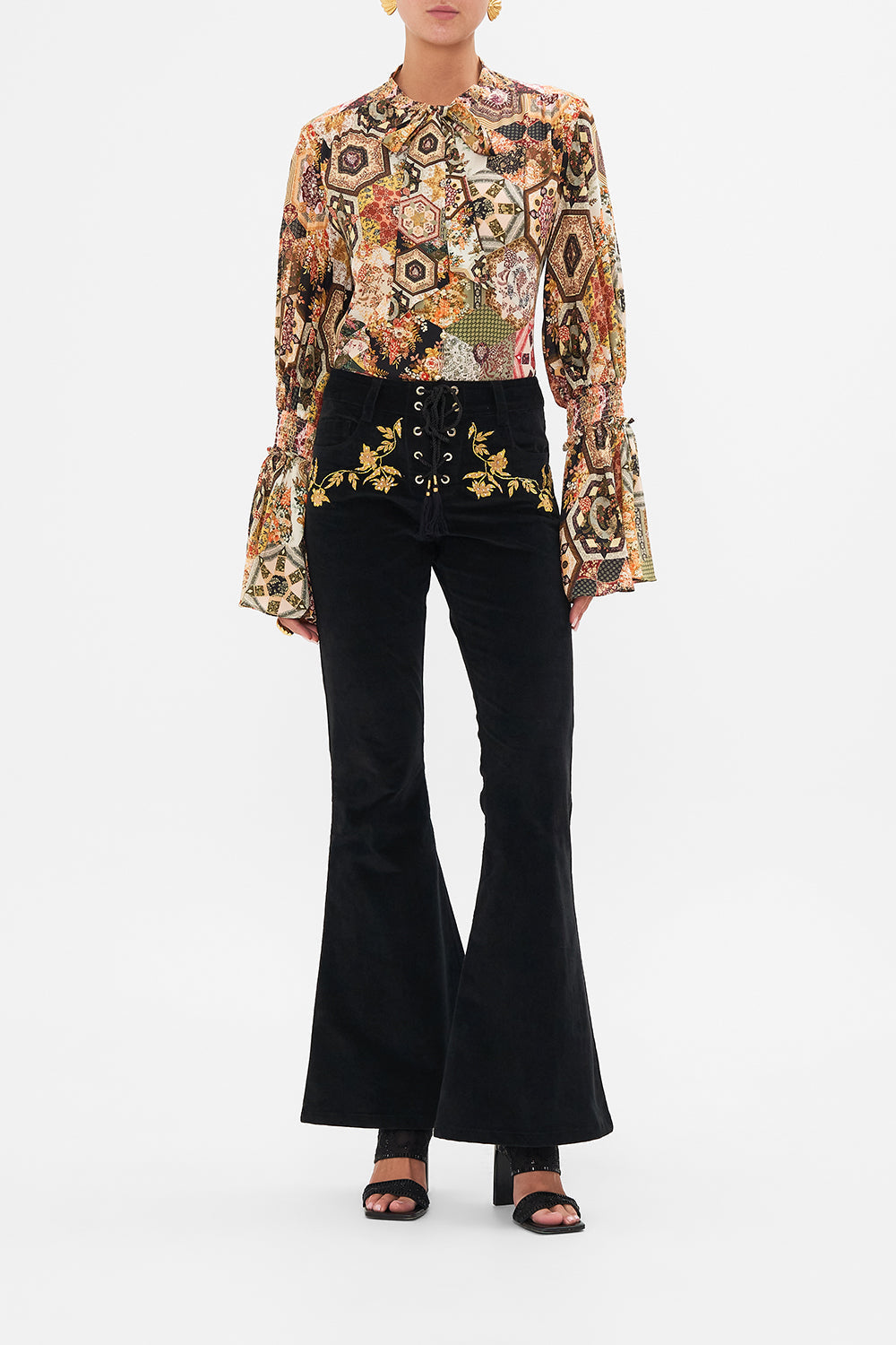 CAMILLA floral Eyelet Front Pant in Stitched in Time
