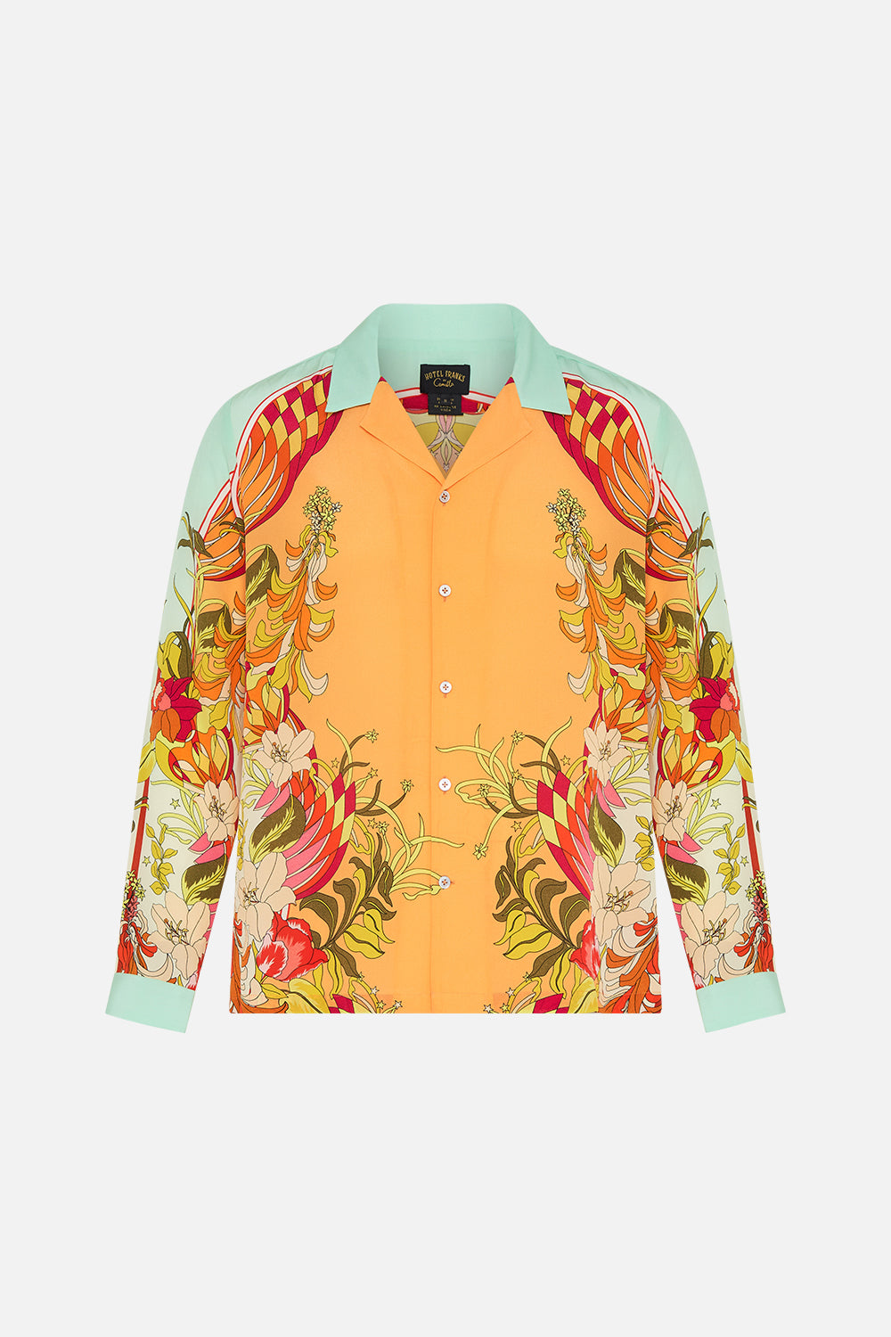 CAMILLA floral long sleeve camp collared shirt in The Flower Child Society
