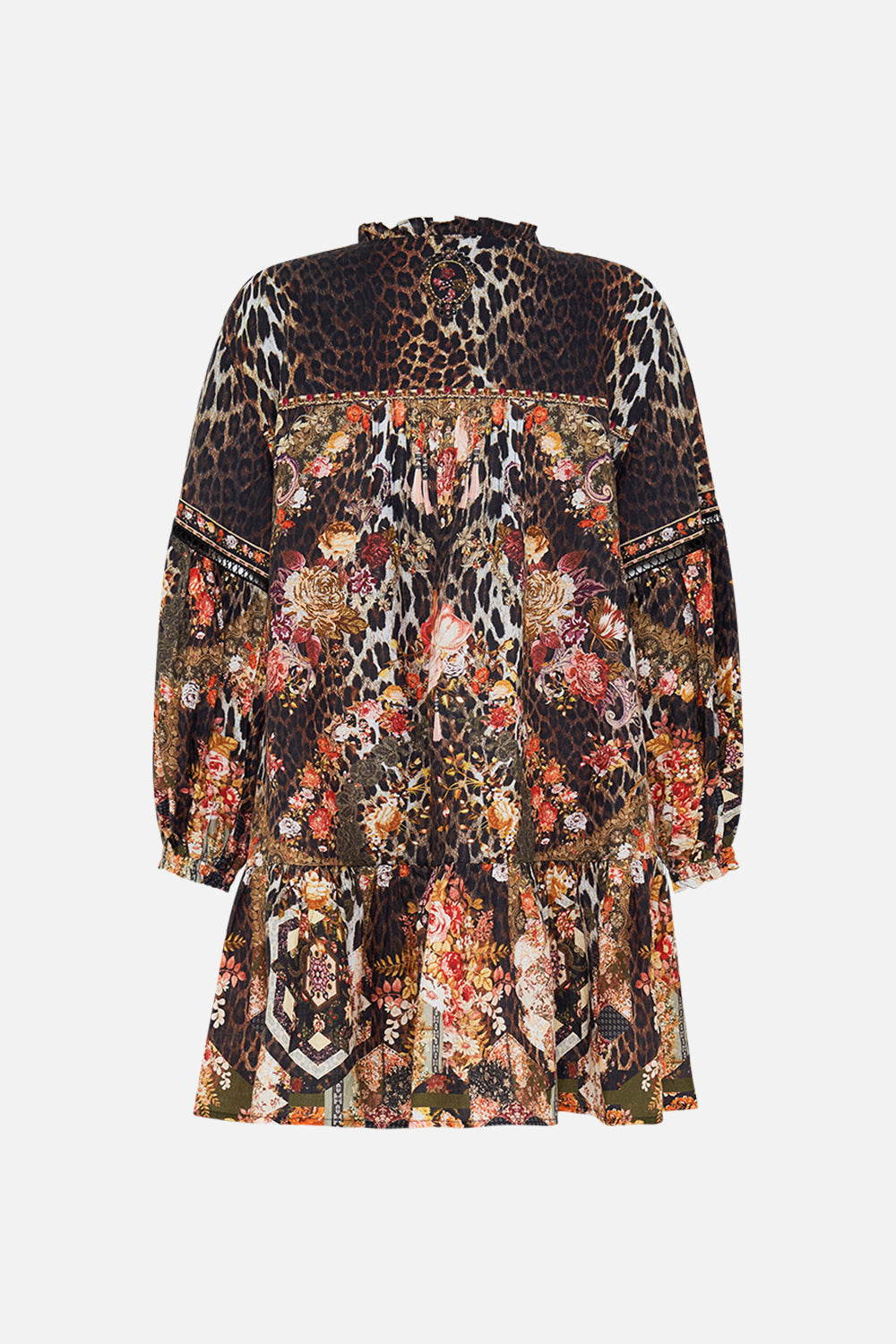 CAMILLA Leopard Pintuck Yoke Short Dress in Born in Bruges