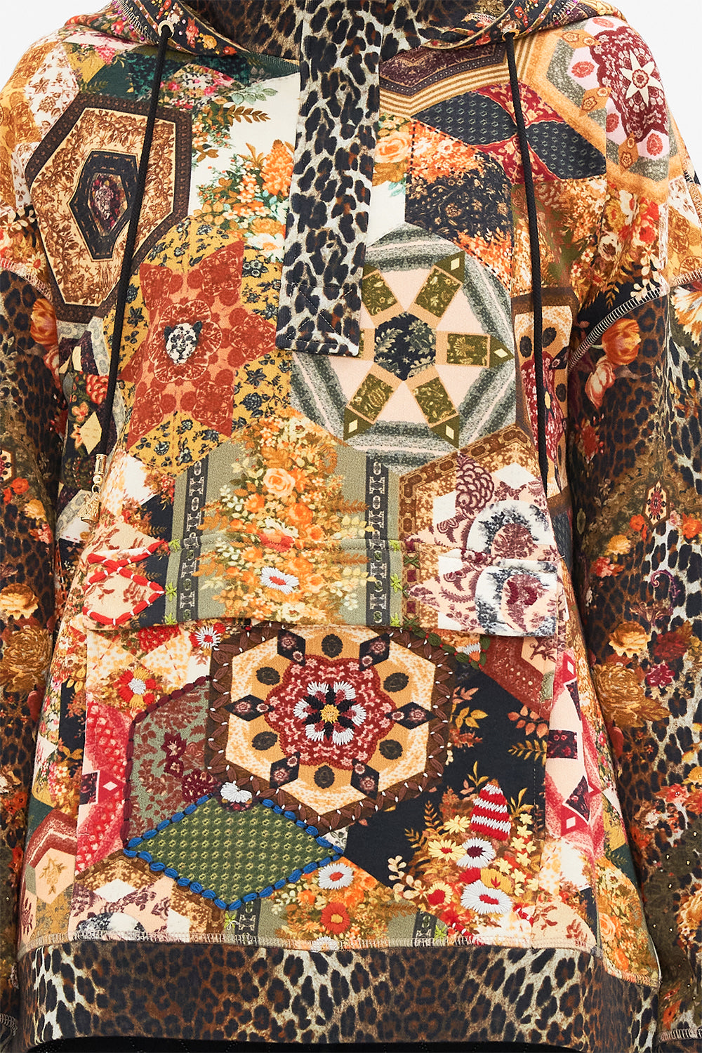 CAMILLA floral half-zip hoodie with pocket flap in Stitched In Time print.