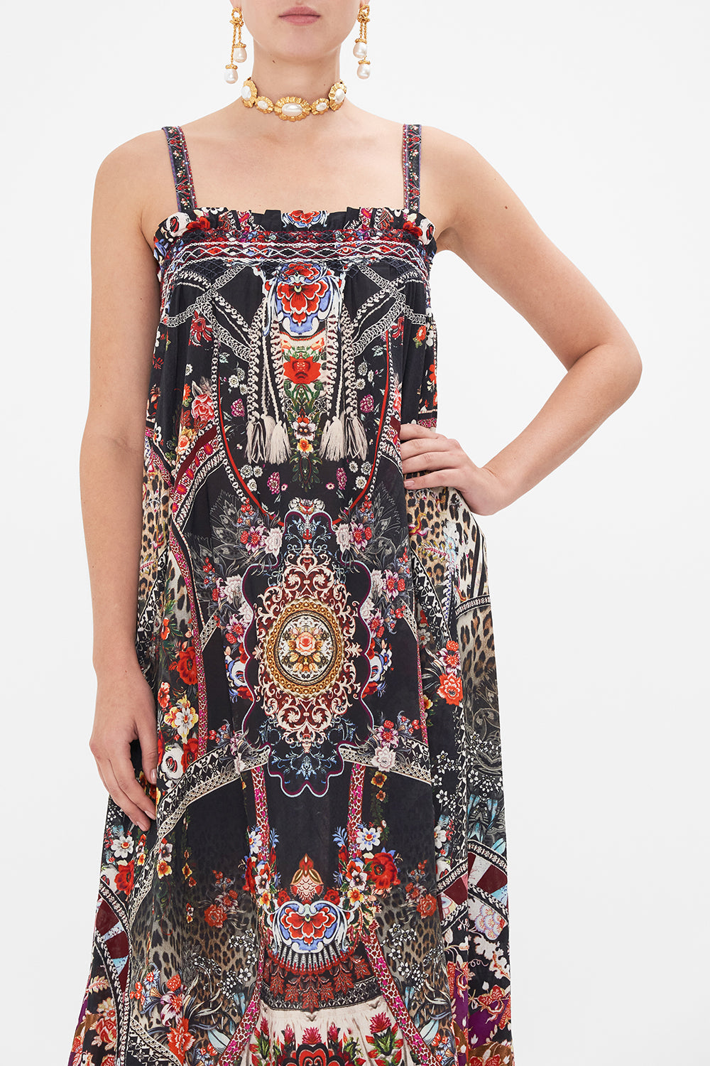 CAMILLA wide strap sundress in Volendam Dolls print