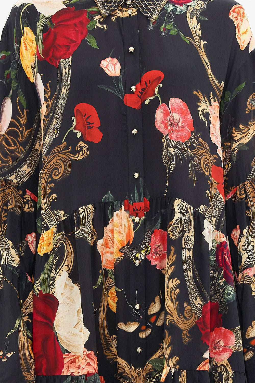 CAMILLA Black Tiered Dress with Collar in Magic in the Manuscripts