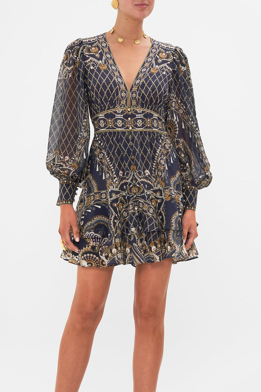 BUTTON FRONT FRILL DRESS RUFFLE SOME FEATHERS