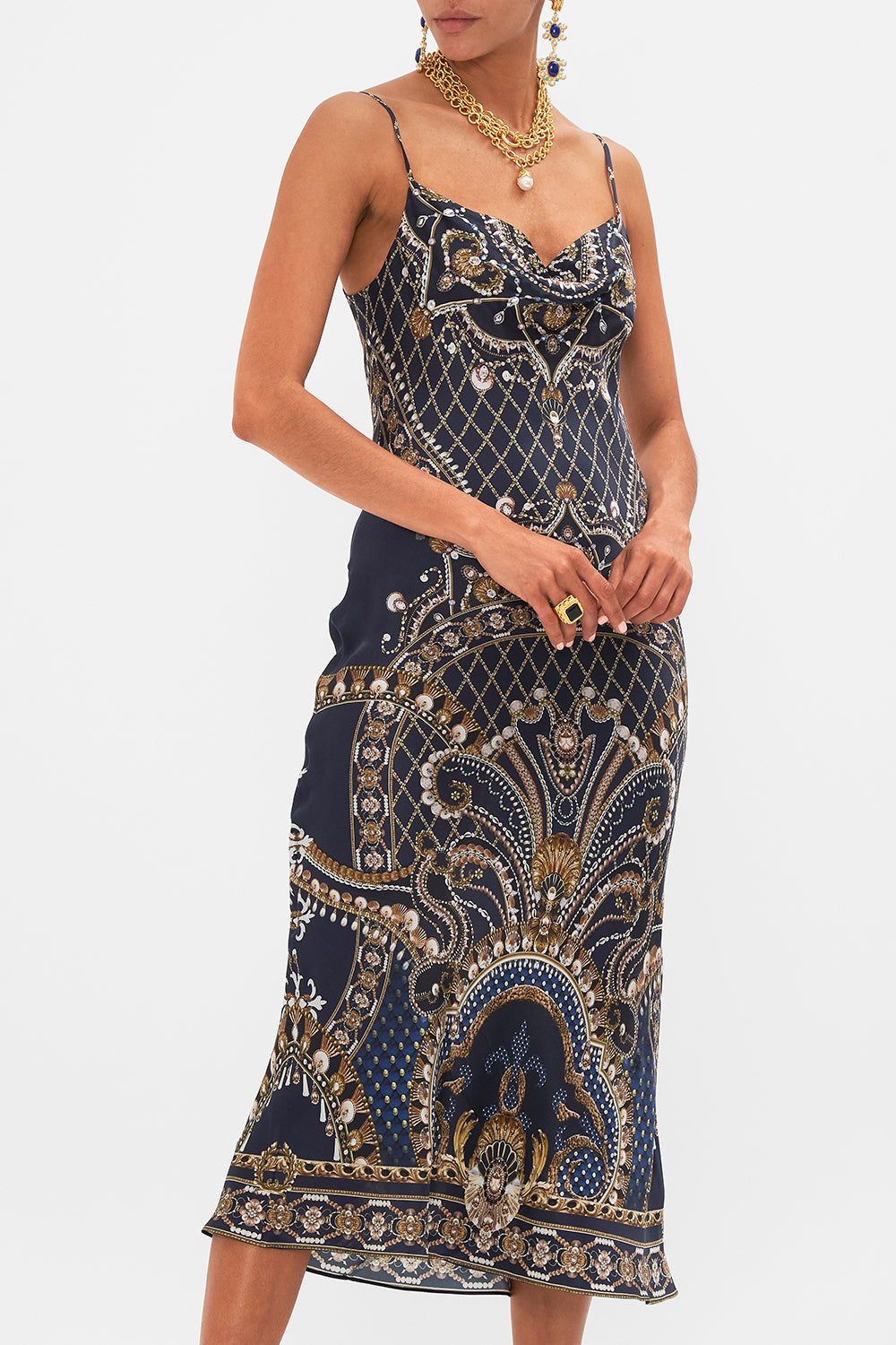 CAMILLA black/Gold Long Bias Slip in Dance with the Duke