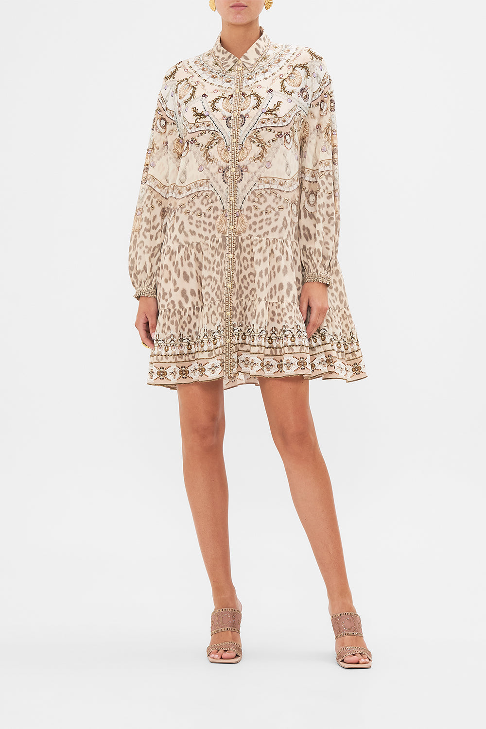 CAMILLA Blush Tiered Shirt Dress in Grotto Goddess