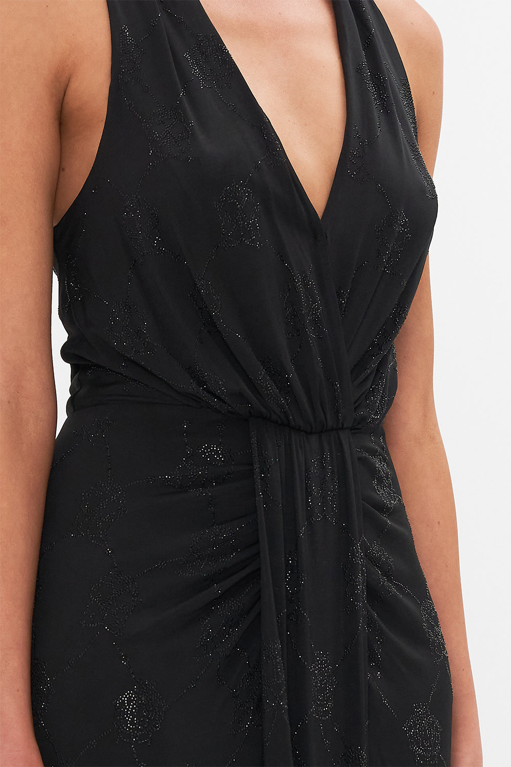 CAMILLA leopard long jersey halter dress in Amsterglam print. 