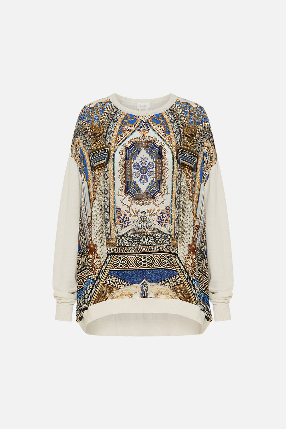 The CAMILLA LONG SLEEVE JUMPER WITH PRINT FRONT MAKE ME YOUR MOSAIC in our  print.