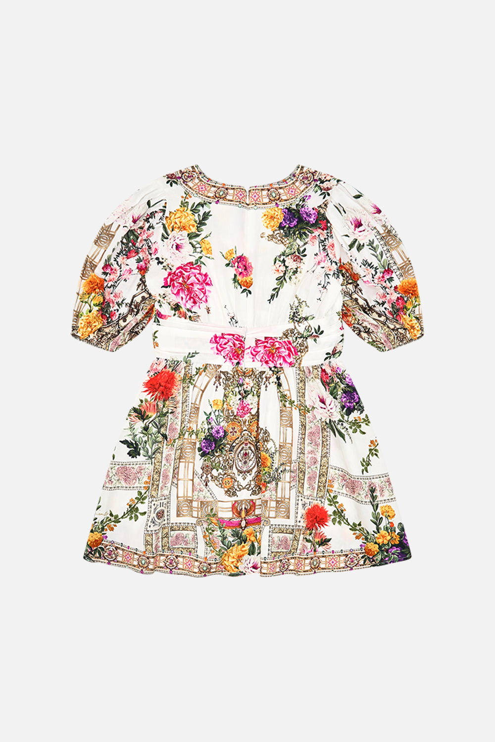 Milla By CAMILLA Kids mini dress with waist sash and bow in 4-10 Egyptian rose print.
