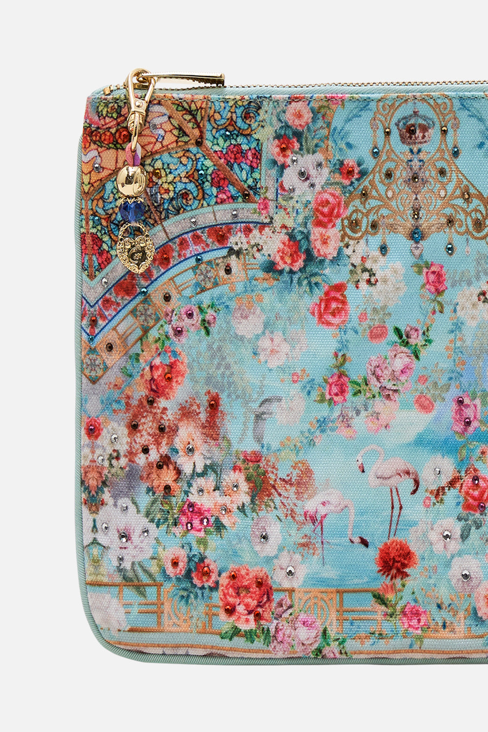 CAMILLA Small canvas clutch in The jewellery museum print.