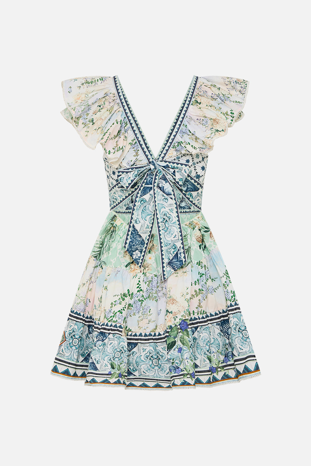 TIERED SHORT DRESS WITH NECK FRILL JARDIM PARTY