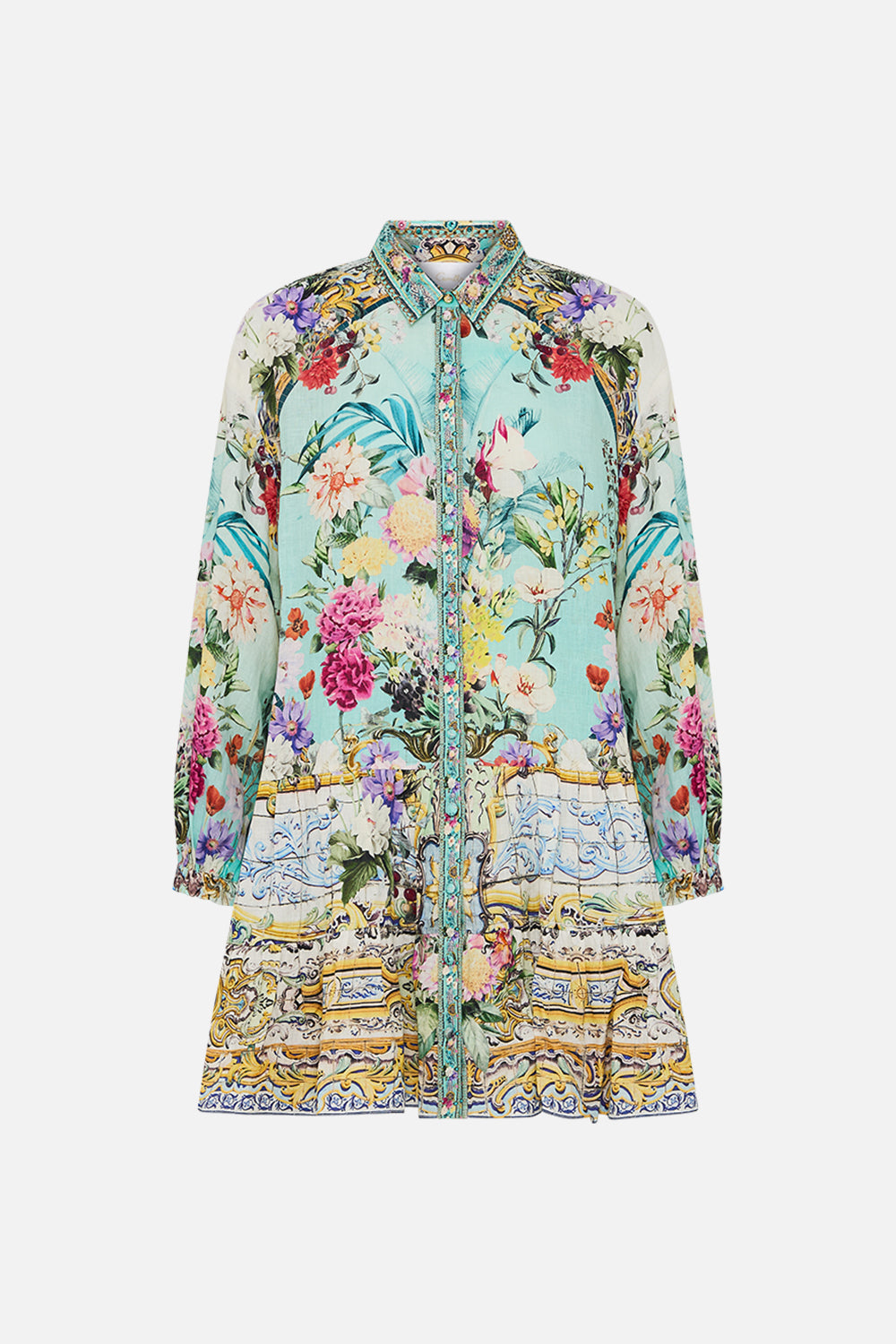 LONG SLEEVE TIERED SHORT DRESS GARDENS OF QUELUZ