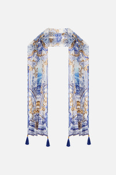 CAMILLA Long Scarf in Azul Adventures print