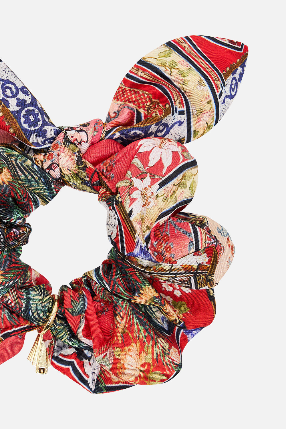 The CAMILLA SCRUNCHIE WITH TRINKET LISBOA LUXE in our  print.