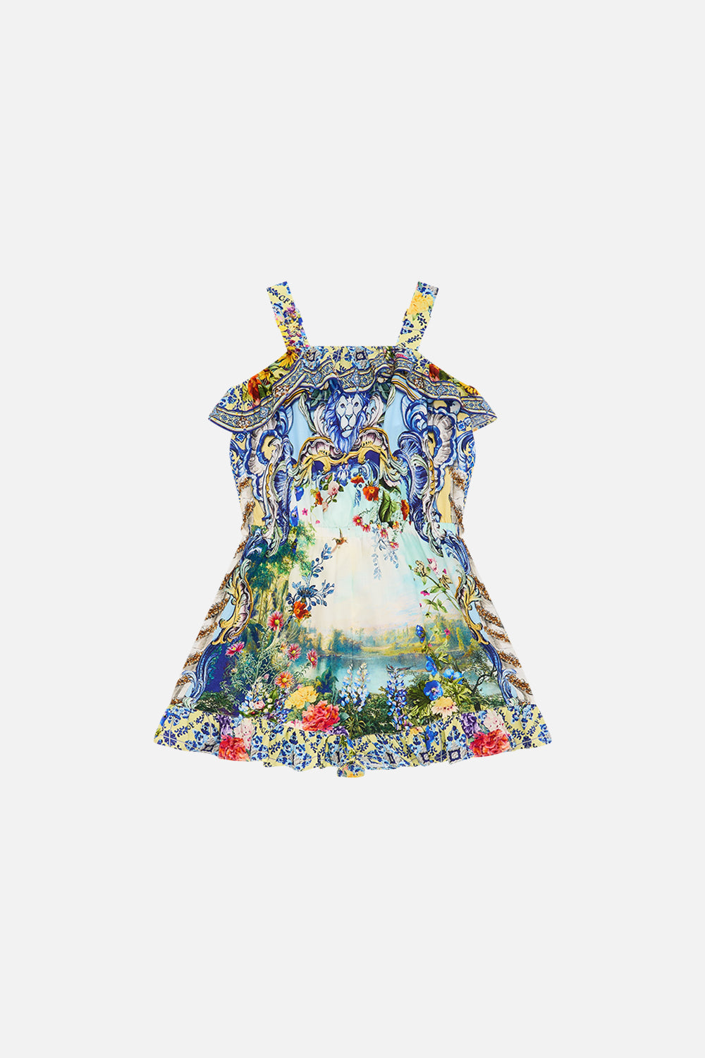 CAMILLA Kids Frill Playsuit With Elastic Waist 4-10 in Wall To Wall Wonders print