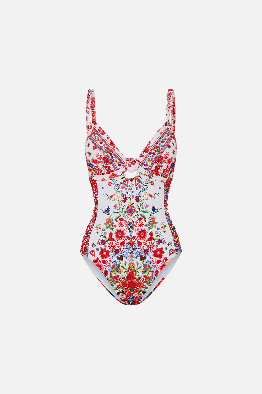 The CAMILLA KNOT FRONT PANELLED ONE PIECE FAITH, LUCK & JUSTICE in our  print.