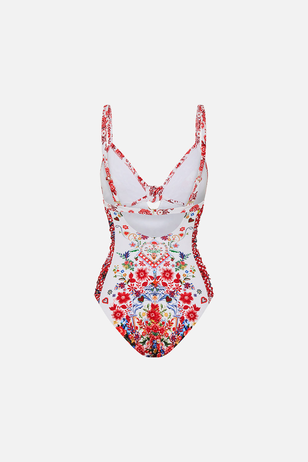 The CAMILLA KNOT FRONT PANELLED ONE PIECE FAITH, LUCK & JUSTICE in our  print.