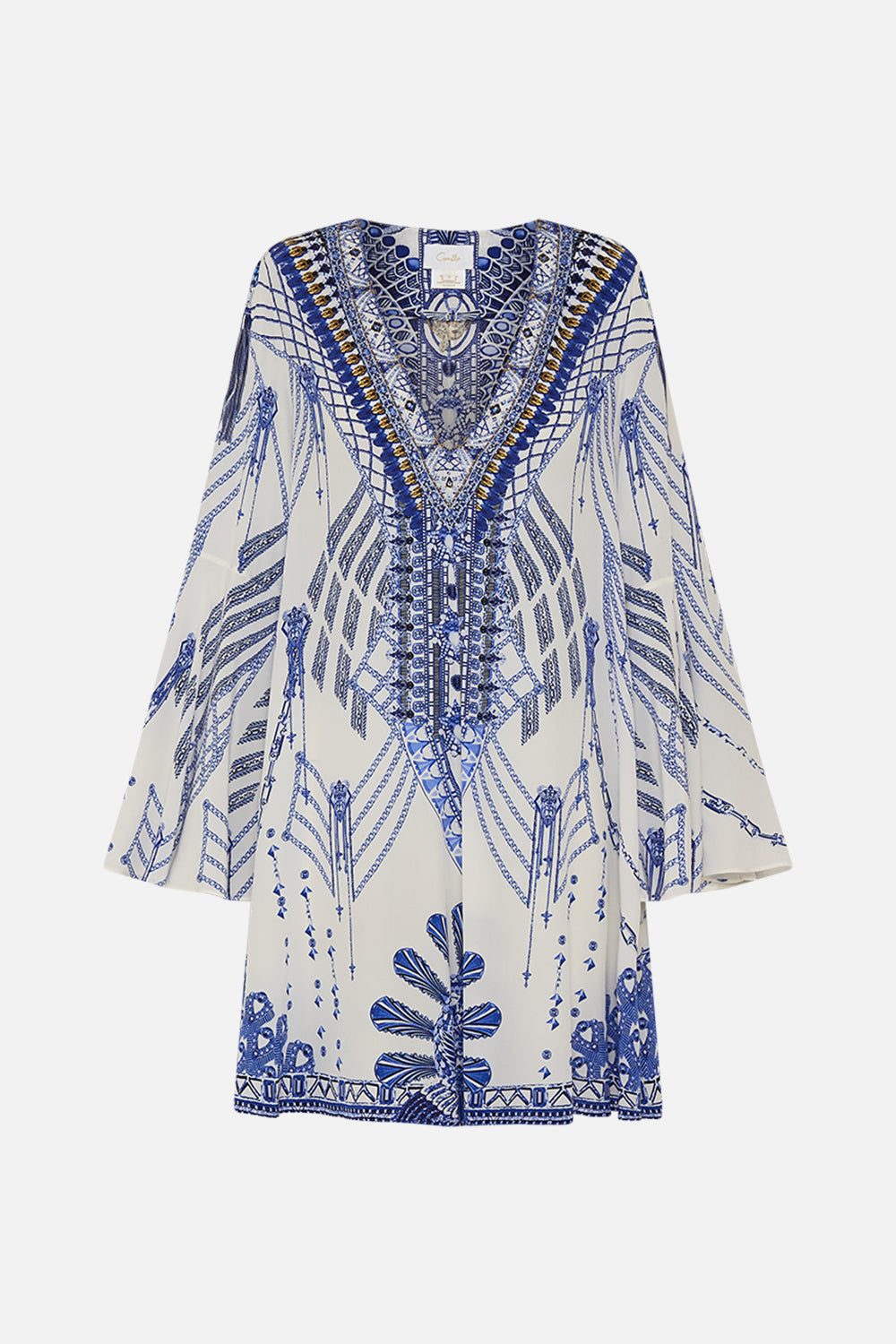 V-NECK FLARED SLEEVE MINI DRESS DANCING WITH DAYLIGHT