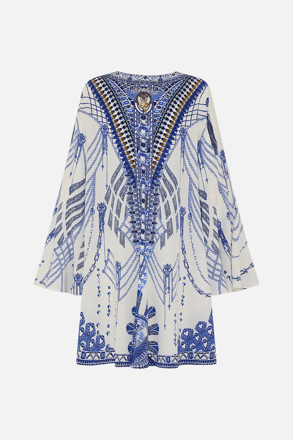 V-NECK FLARED SLEEVE MINI DRESS DANCING WITH DAYLIGHT