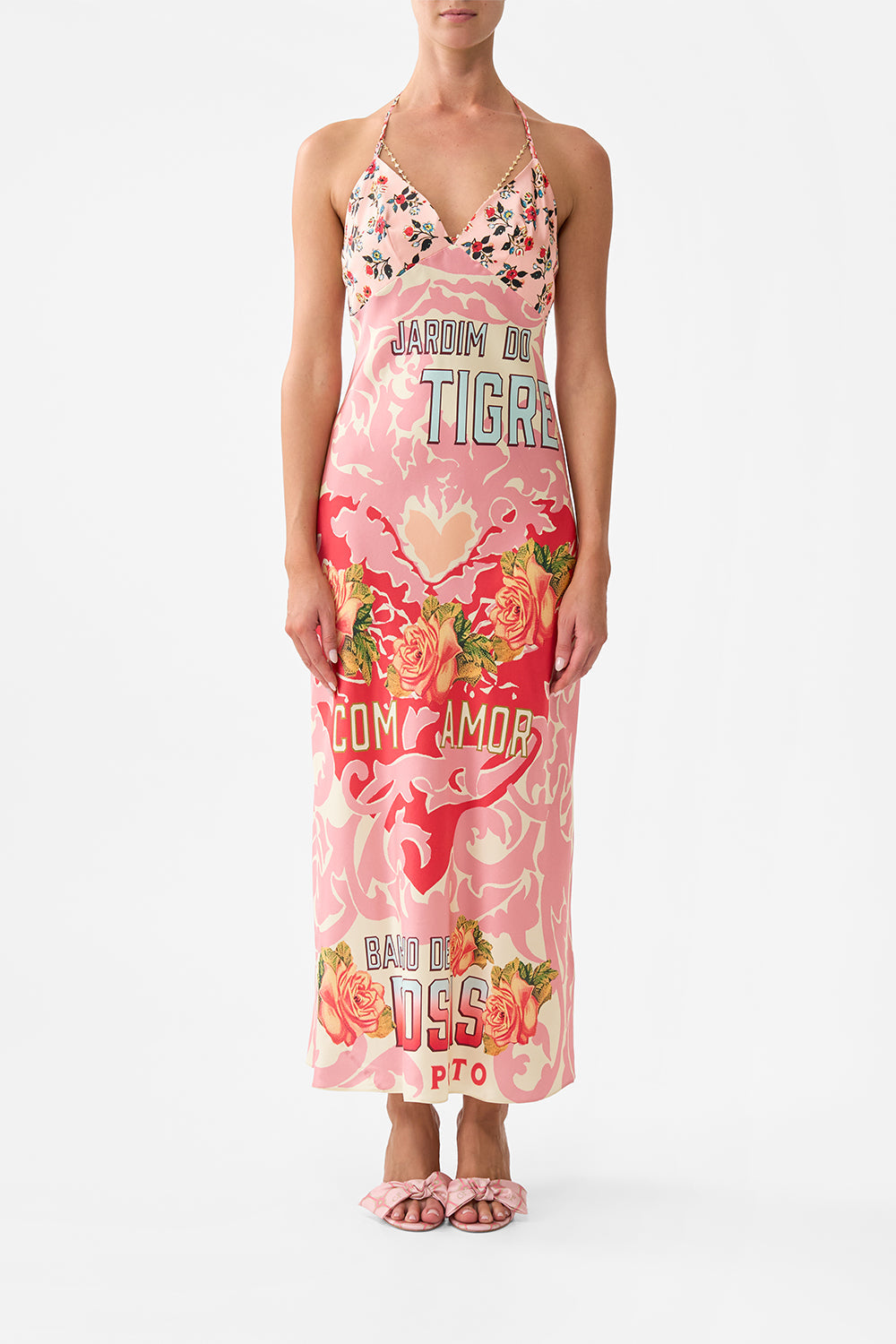 The CAMILLA Chain Detail Slip Dress in our Pink Porto print.