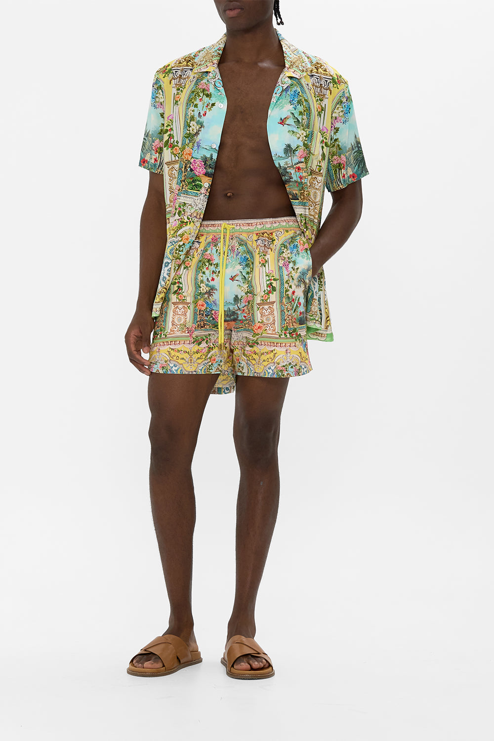 The CAMILLA mid length boardshort with elastic waist from our print tales of Topkapi palace