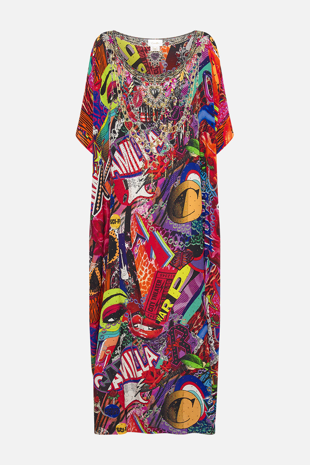 Product view of CAMILLA silk kaftan in multicoloured Radical Rebirth print