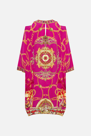 Back product view of CAMILLA pink silk kaftan in Wild And Running print 