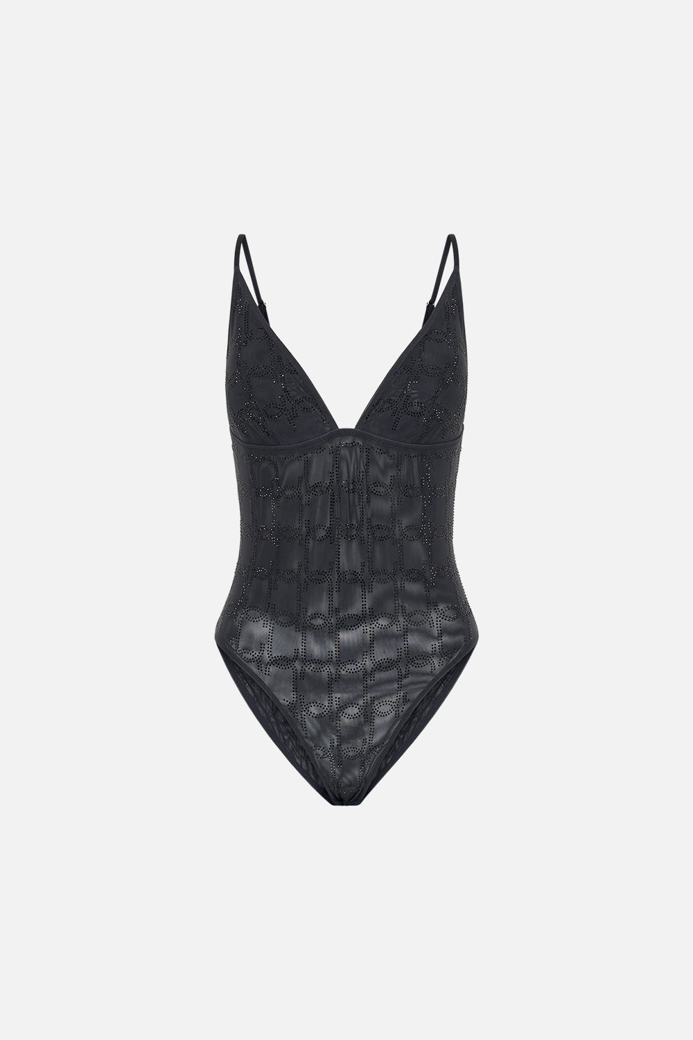 Buy Solid Bodysuit with Mesh Sleeves and Crew Neck