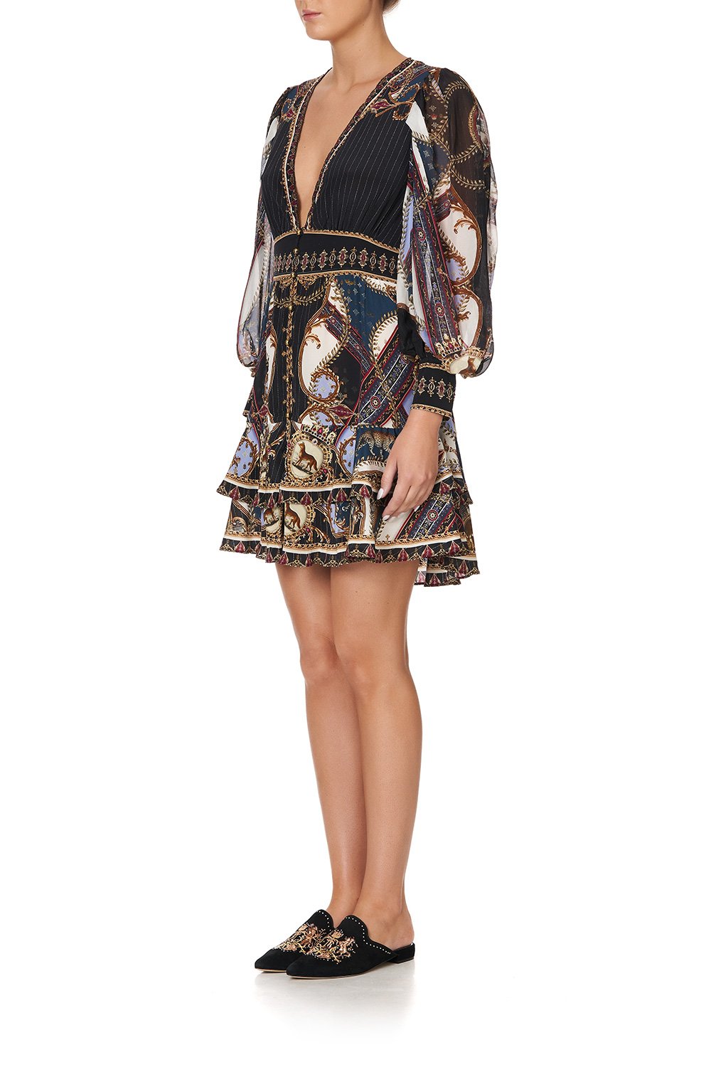 BUTTON FRONT FRILL DRESS DINING HALL DARLING