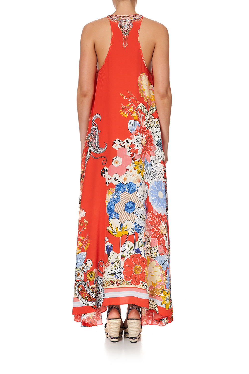 V NECK RACERBACK DRESS PAISLEY IN PATCHES